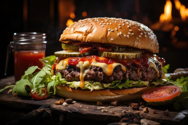 Hamburger perfettamente montato con ingredienti freschi generativa IA