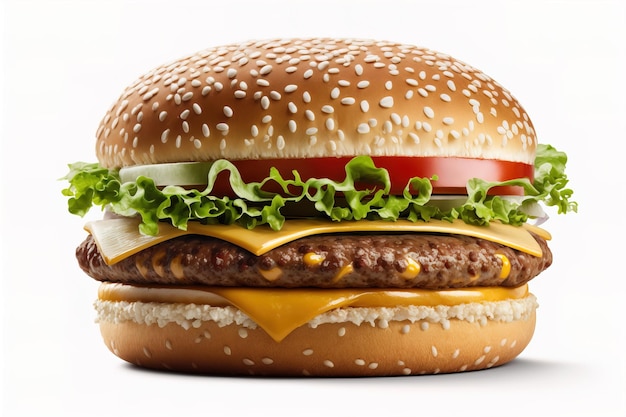 Hamburger perfetto hamburger classico americano cheeseburger isolato su bianco riflesso