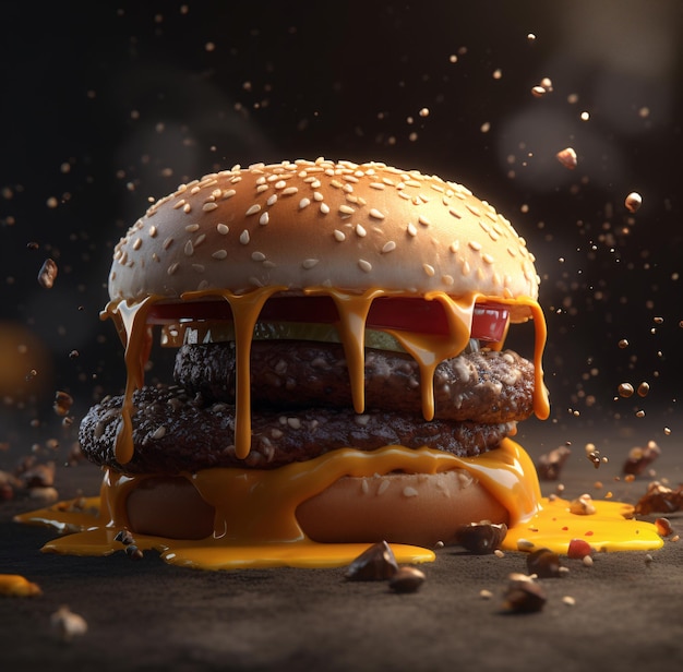 Hamburger preparato al momento con verdure di carne di formaggio e un contorno di pasto veloce da asporto