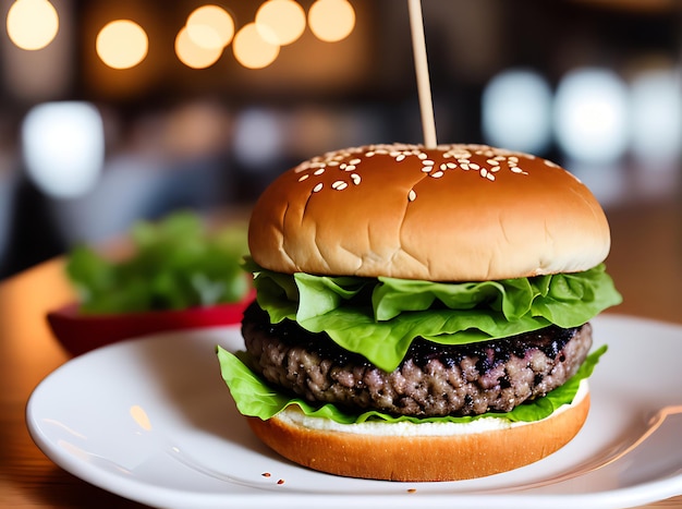 Hamburger realistico Colori neutri Illuminazione calda Accogliente