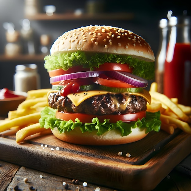 hamburger realistico in cucina buia