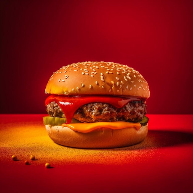 Hamburger su sfondo rosso