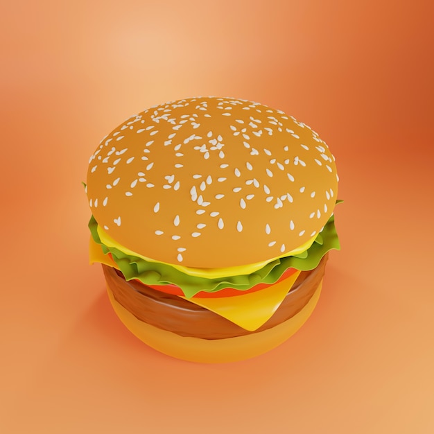 Hamburger su un'arancia, rendering 3d