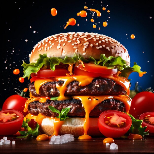 Hamburger su uno sfondo nero