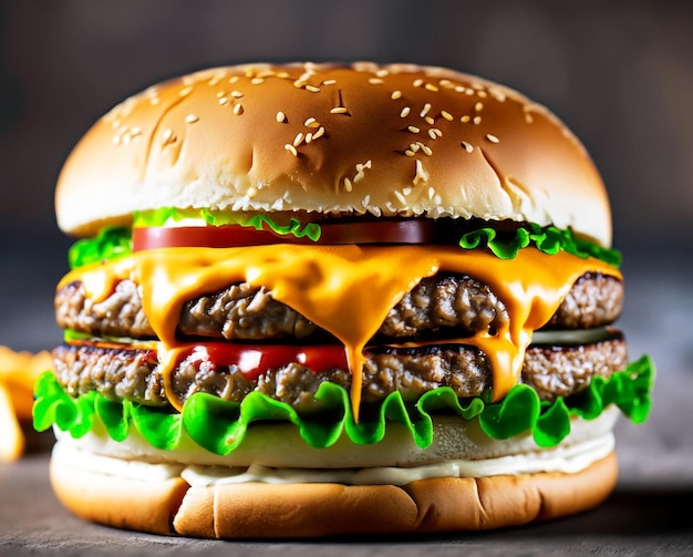 hamburger succoso fresco su sfondo nero realizzato con Ai generativo