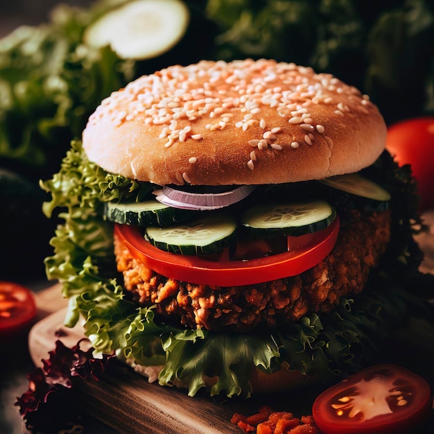 Hamburger vegano con verdure fresche