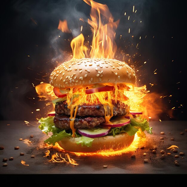 hamburger_with_fire_sparks_around_it_with_a