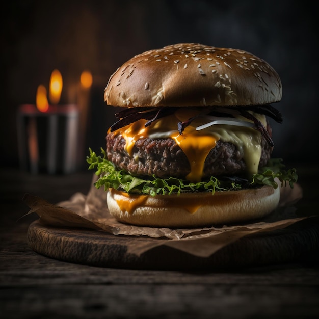 Hamburguer sfondo scuro, deliziosa foto professionale hamburguer