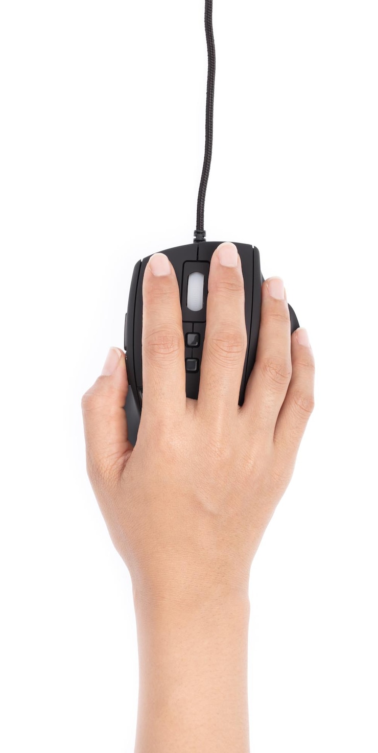 Photo hand clicking computer mouse isolated on white background