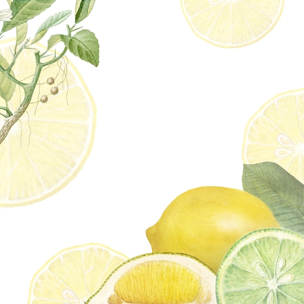 Hand drawn natural fresh lemon frame