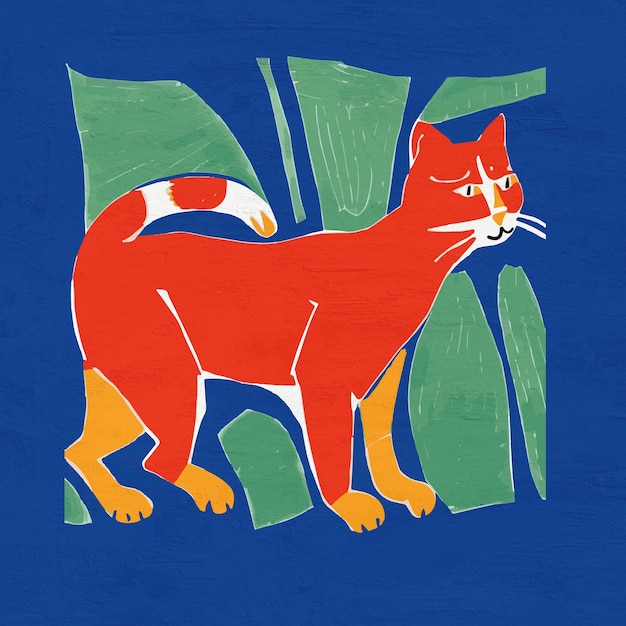 Hand Painted Cut Out Cat in the Jungle