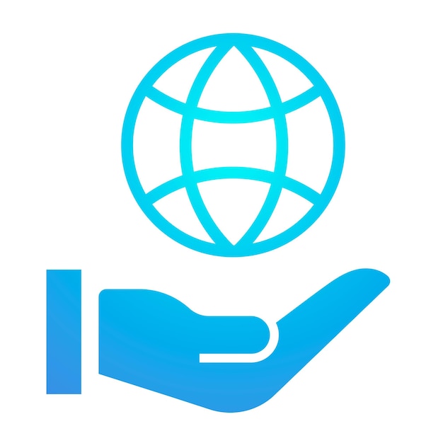 Hand png presenting globe icon sticker gradient design transparent background
