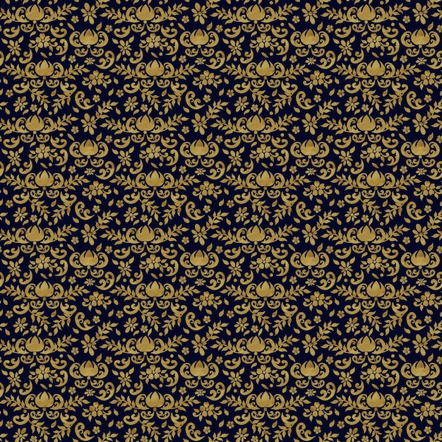 Handdrawn watercolor illustration seamless golden damask pattern can be used for textile printing or