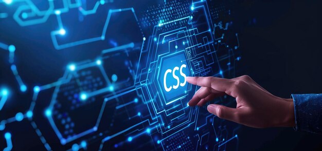 Handing pointing at CSS Icon on Digital Interface Web Development and Coding Concept (Concepto di sviluppo e codifica del web dell'interfaccia digitale)