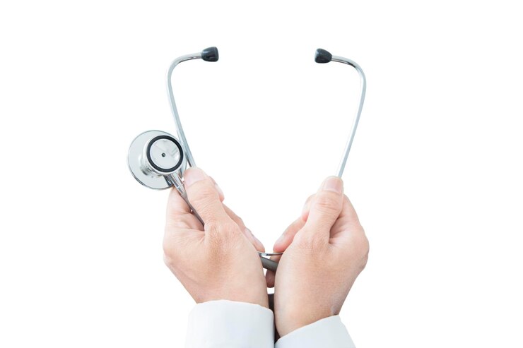 Hands of male doctor holding a stethoscope