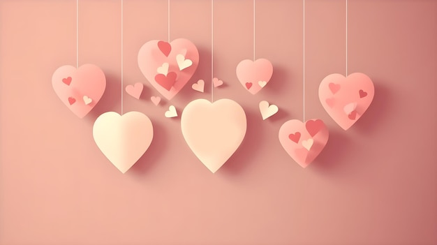 Hanging carta rosa tagliata a forma di cuore o a forma d'amore elemento di design sfondo Giorno di San Valentino compleanno anniversario di matrimonio presente o speciale omaggio romantico per coppia