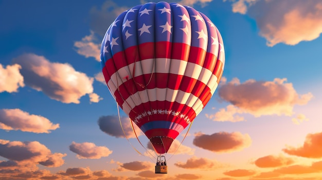Happy 4th of July USA Independence Day elementi set con bandiera nazionale americana dolci palloncini lettere a mano disegno di testo festa di celebrazione poster banner per la vendita pubblicità