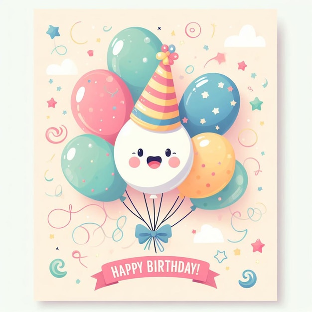 Happy birthday text vector design Ballone di compleanno ed elementi di confetti per una festa colorata