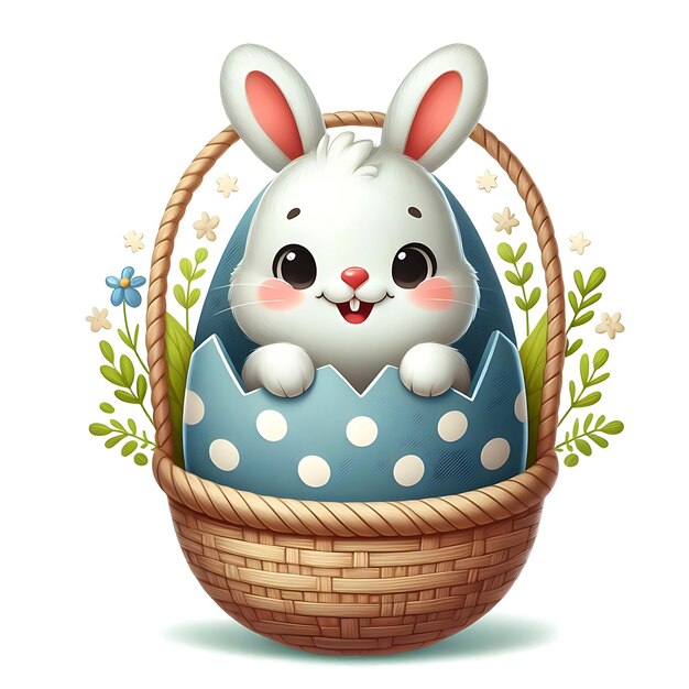 Happy Bunny con uovo di Pasqua su sfondo bianco per il design decorativo generativo di ai