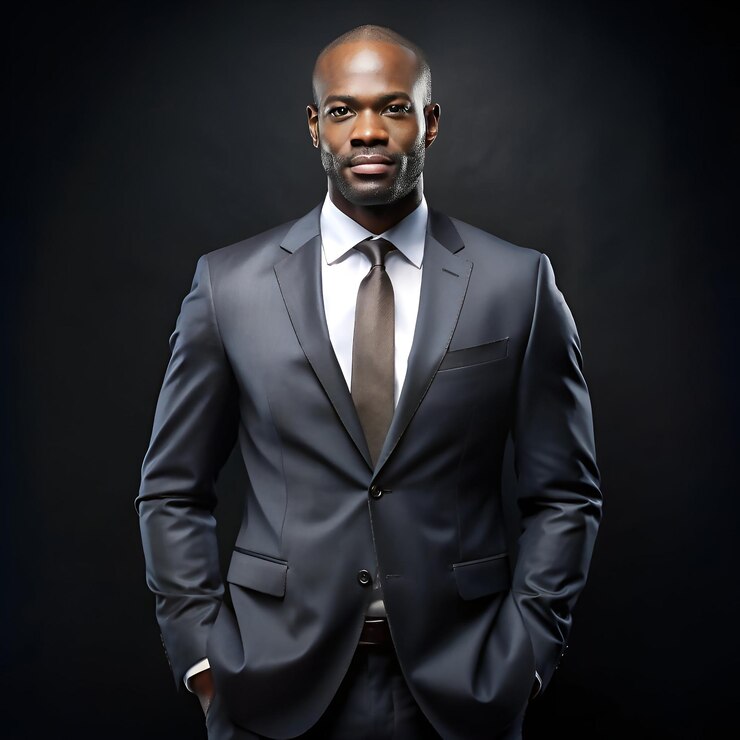 Happy businessman isolated handsome man standing with crossed arms