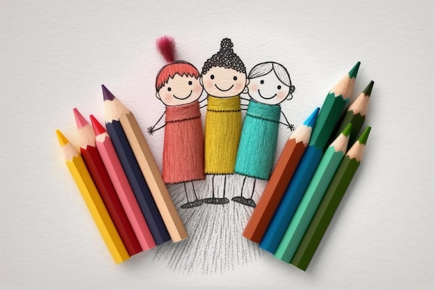Happy Children's Day Riso per bambini Disegno a matita Generazione AI