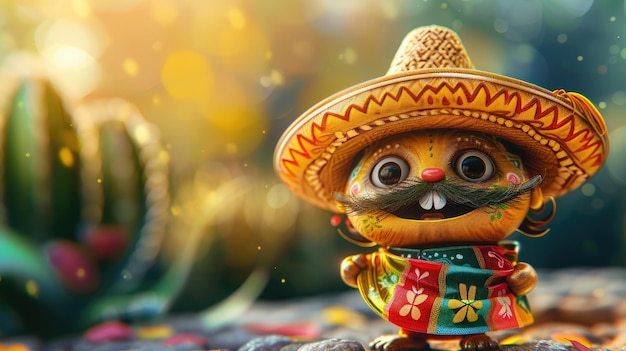 Happy Cinco de Mayo una celebrazione della cultura messicana con tacos di cactus e lo spirito vibrante del Messico che onora l'eredità e l'unità nella festa