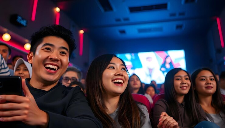 Happy Couple Enjoying a Movie Together at the Theater