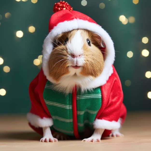 Happy Cute Guinea Pig indossa abiti di Natale animale carino