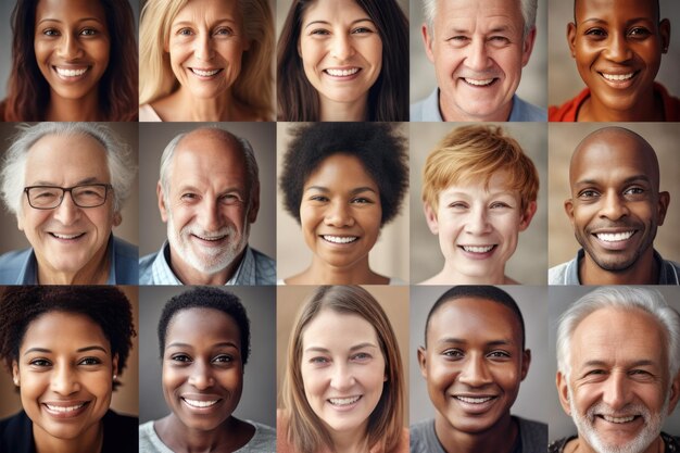 Happy Different Nationalities Kids and Adults Group Headshots in Mosaic Collage Collection