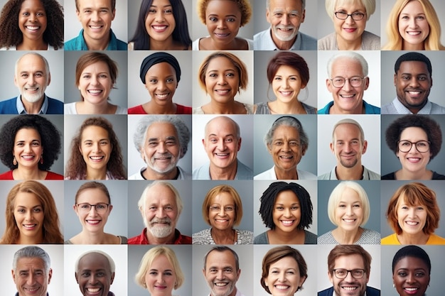 Happy Different Nationalities Kids and Adults Group Headshots in Mosaic Collage Collection