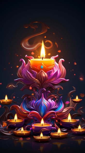 Happy Diwali festival delle luci design modello banner colorato con lampada decorativa diya