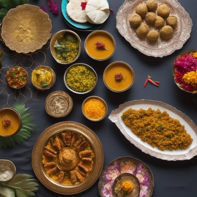 Happy Diwali Food Served On A Table celebrazione del festival ai generato