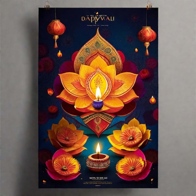 Happy Diwali Hindu festival dal design moderno ambientato in stile carta tagliata con lampade a olio su onde colorate e