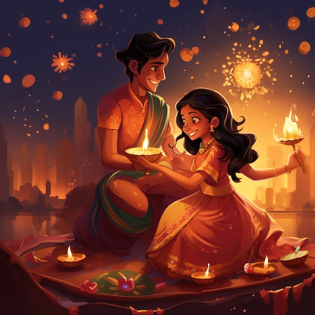 Happy Diwali illustrazione di Burning Diya su Happy Diwali Diwali Celebration Festival delle luci con sfondo