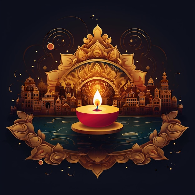 Happy Diwali illustrazione di Burning Diya su Happy Diwali Diwali Celebration Festival delle luci con sfondo