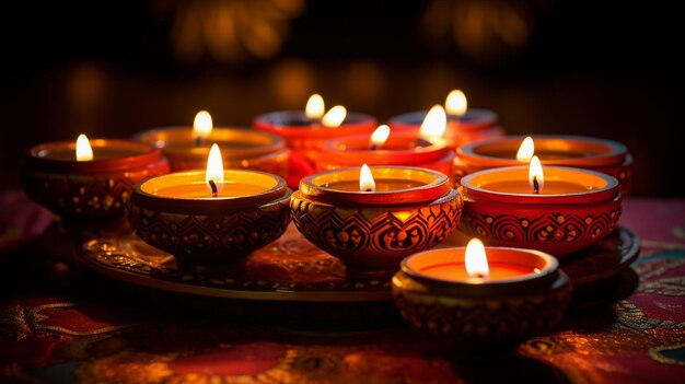 Happy Diwali Le lampade Diya accese durante la celebrazione del Diwali