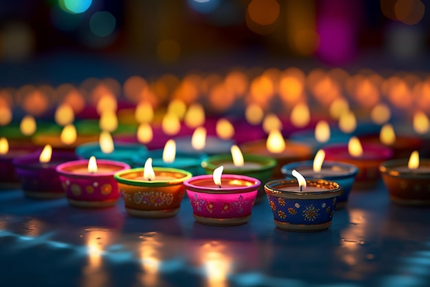 Happy diwali o deepavali festival indiano tradizionale con lampada a olio di argilla diya Festival indù indiano