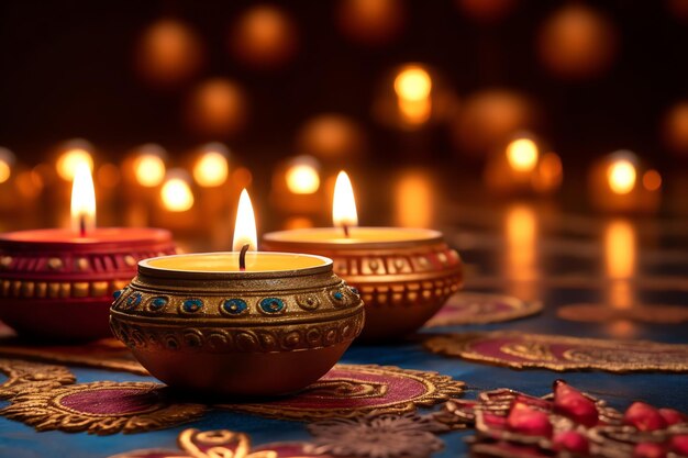 Happy diwali o deepavali festival indiano tradizionale con lampada a olio di argilla diya Festival indù indiano