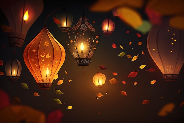 Happy diwali o deepavali festival indiano tradizionale con lampada o lanterna del cielo Festival indù indiano