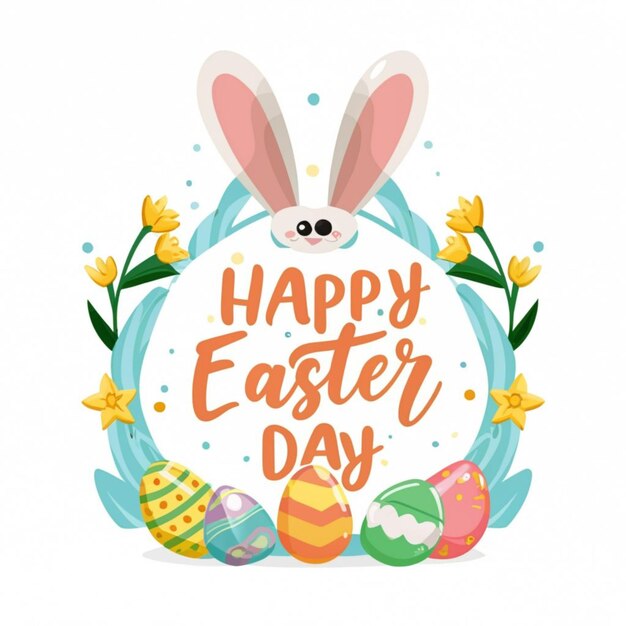 Happy Easter illustration typography sfondo piatto vettoriale gratuito per le vacanze di Pasqua