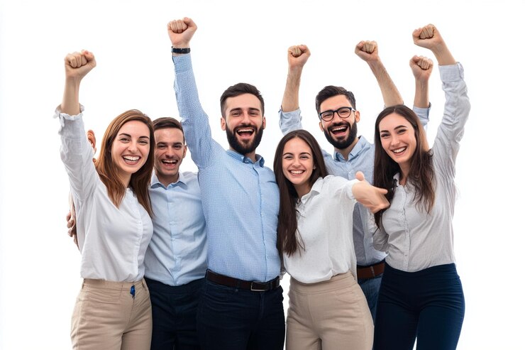 Happy entrepreneurs working on a new business idea