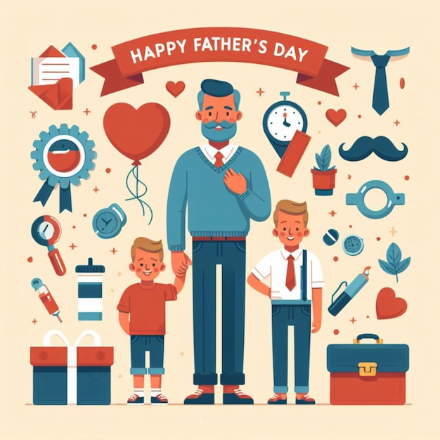 Happy Fathers Day Flat Illustration Concept (Concetto di illustrazione per la Festa dei Padri)