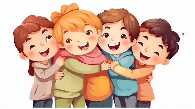 Happy Friendship Day Cute Cartoon Illustration con Young Generative ai