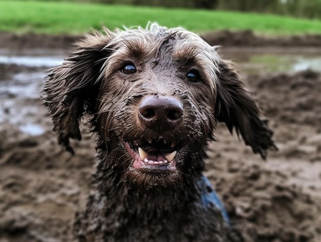 Happy Golden Retriever Cane sporco nel fango