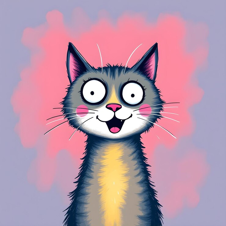 Foto happy gray cat digital art print illustrazione per animali domestici capricciosa per l'arredamento della casa