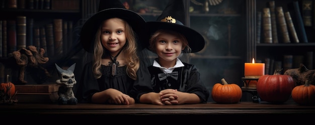 Happy Halloween I bambini in costumi di carnevale La notte spaventosa di Halloween Generativo ai