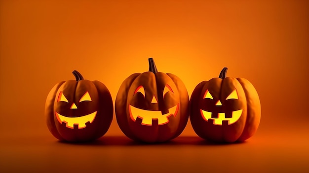 Happy Halloween illustrazione tre zucca isolata Ai generativa