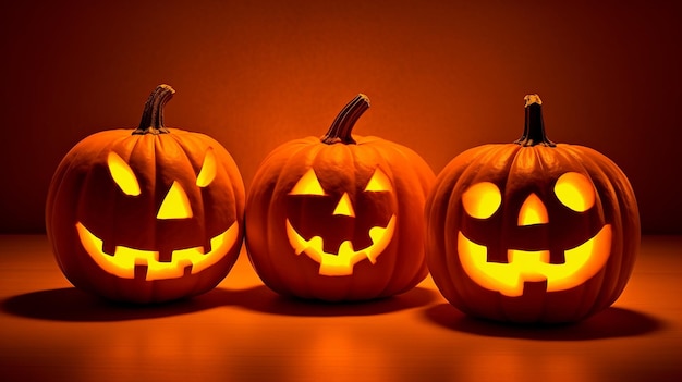 Happy Halloween illustrazione tre zucca isolata Ai generativa