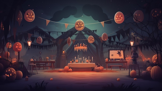 Happy halloween party background concept Holiday design illustration style (concepto di sfondo per la festa di halloween)