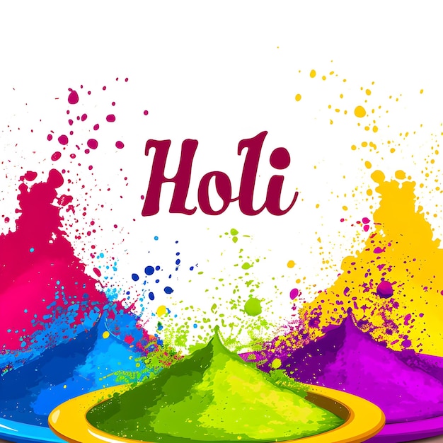 Happy Holi desidera la decorazione della festa indiana colorato testo Holi con polvere Holi